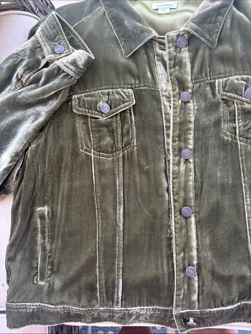 Sundance Olive Velvet Button-Front Shirt Jacket - Picture 3 of 5